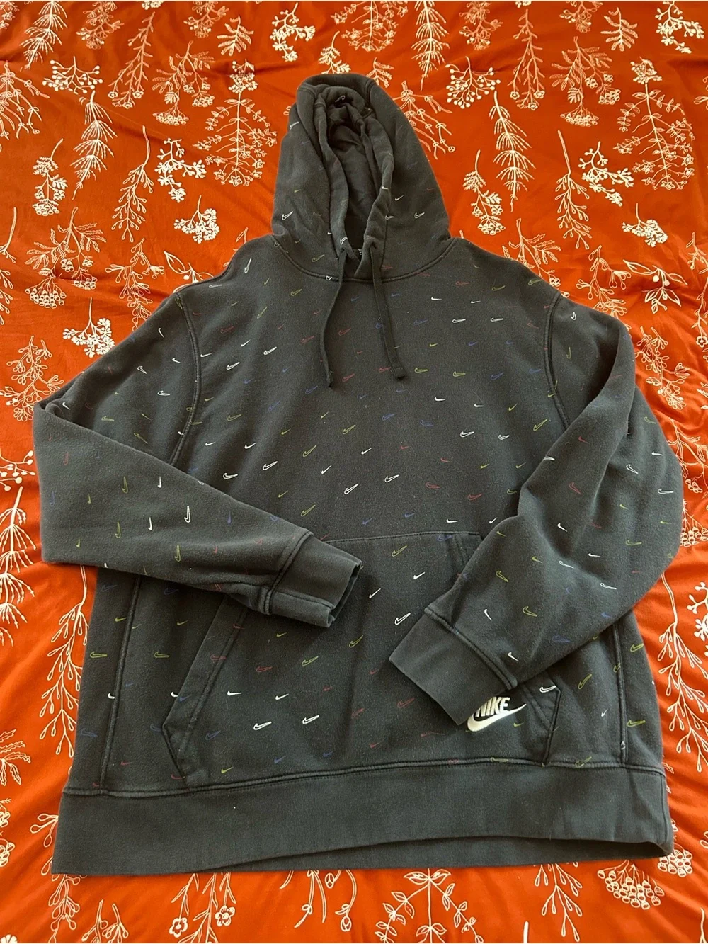 Nike Black Hooded Sweatshirt with Multi-Color Swoosh